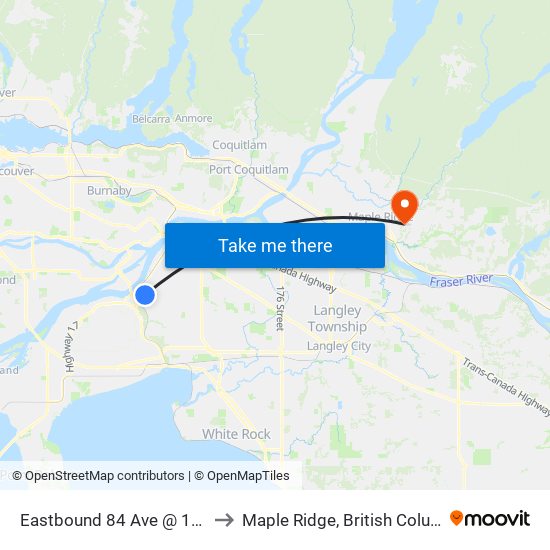 Eastbound 84 Ave @ 108 St to Maple Ridge, British Columbia map