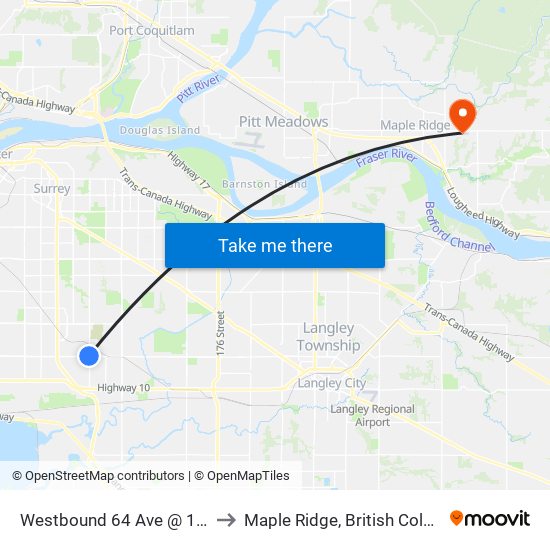 Westbound 64 Ave @ 144 St to Maple Ridge, British Columbia map