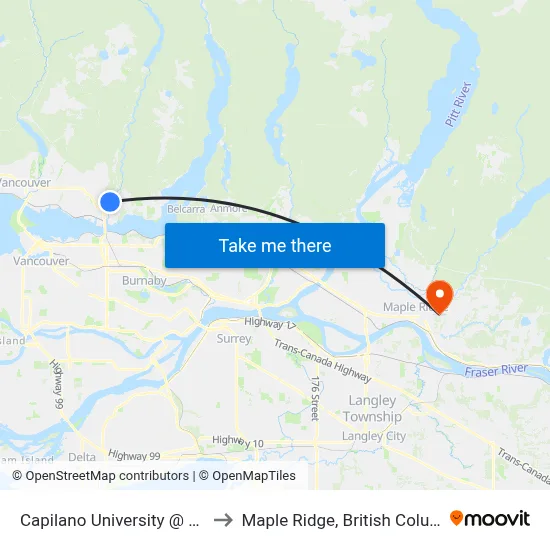 Capilano University @ Bay 2 to Maple Ridge, British Columbia map