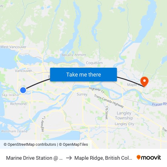 Marine Drive Station @ Bay 2 to Maple Ridge, British Columbia map