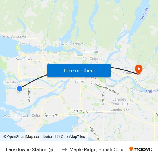 Lansdowne Station @ Bay 1 to Maple Ridge, British Columbia map