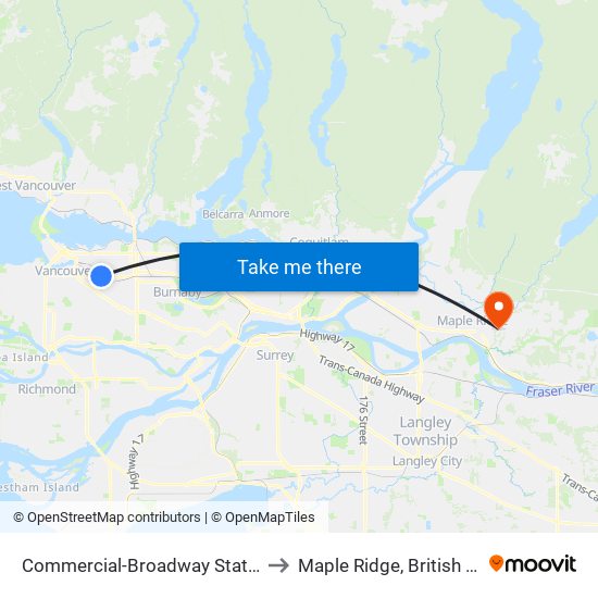 Commercial-Broadway Station @ Bay 4 to Maple Ridge, British Columbia map