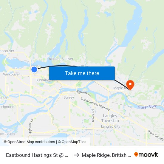 Eastbound Hastings St @ Madison Ave to Maple Ridge, British Columbia map