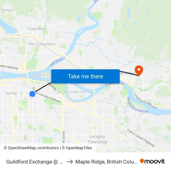 Guildford Exchange @ Bay 4 to Maple Ridge, British Columbia map