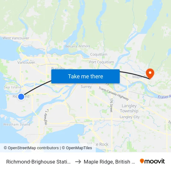 Richmond-Brighouse Station @ Bay 5 to Maple Ridge, British Columbia map
