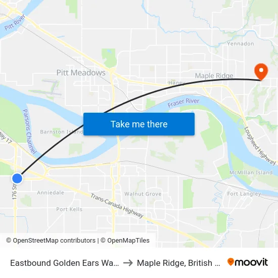 Eastbound Golden Ears Way @ 176 St to Maple Ridge, British Columbia map