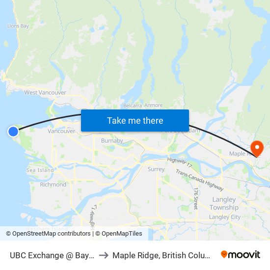 UBC Exchange @ Bay 10 to Maple Ridge, British Columbia map