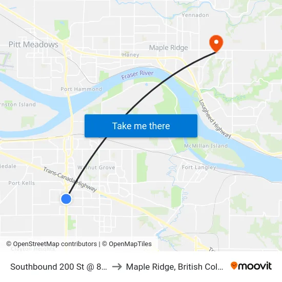 Southbound 200 St @ 84 Ave to Maple Ridge, British Columbia map