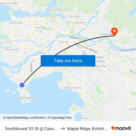 Southbound 52 St @ Canoe Pass Way to Maple Ridge, British Columbia map