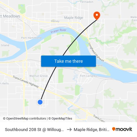 Southbound 208 St @ Willoughby Town Centre Dr to Maple Ridge, British Columbia map