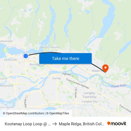 Kootenay Loop @ Bay 2 to Maple Ridge, British Columbia map