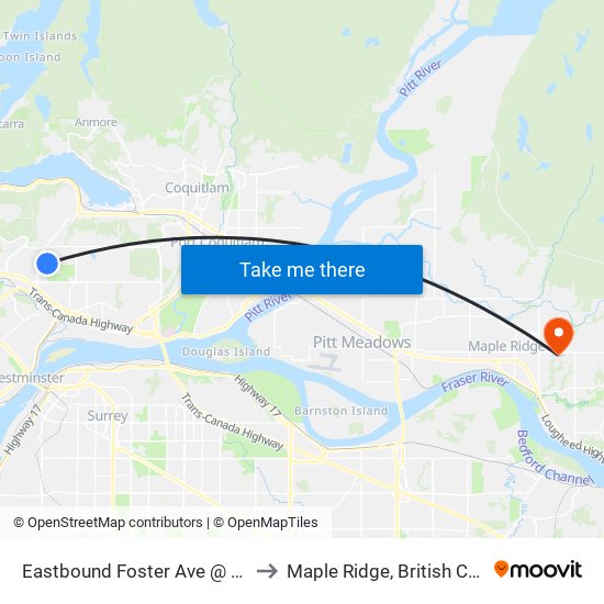 Eastbound Foster Ave @ Aspen St to Maple Ridge, British Columbia map