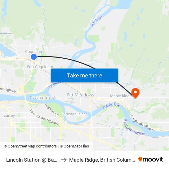 Lincoln Station @ Bay 1 to Maple Ridge, British Columbia map