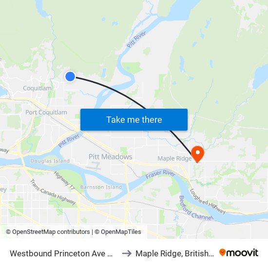 Westbound Princeton Ave @ Kingston St to Maple Ridge, British Columbia map