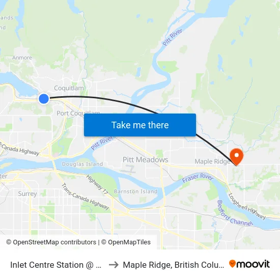 Inlet Centre Station @ Bay 1 to Maple Ridge, British Columbia map