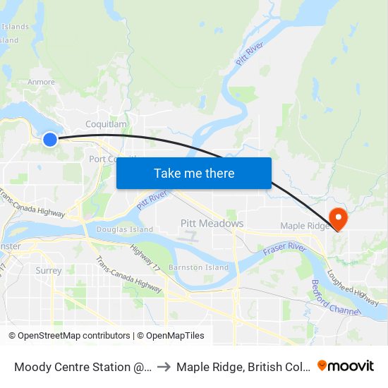 Moody Centre Station @ Bay 9 to Maple Ridge, British Columbia map