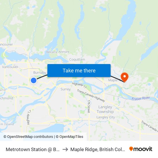 Metrotown Station @ Bay 14 to Maple Ridge, British Columbia map