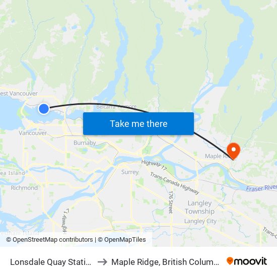 Lonsdale Quay Station to Maple Ridge, British Columbia map