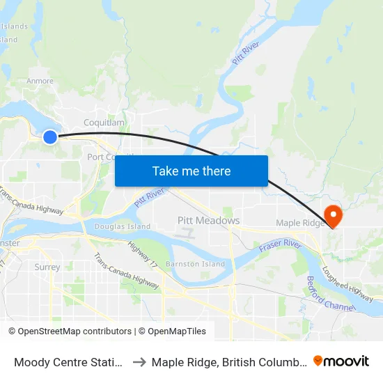 Moody Centre Station to Maple Ridge, British Columbia map