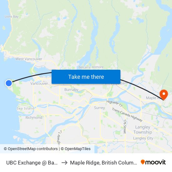 UBC Exchange @ Bay 1 to Maple Ridge, British Columbia map