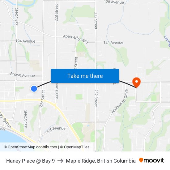 Haney Place @ Bay 9 to Maple Ridge, British Columbia map