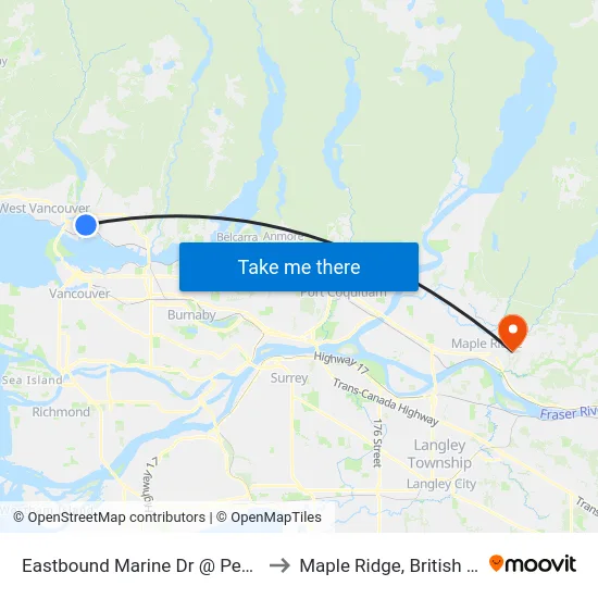 Eastbound Marine Dr @ Pemberton Ave to Maple Ridge, British Columbia map