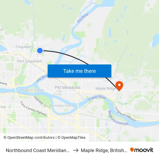 Northbound Coast Meridian Rd @ Apel Dr to Maple Ridge, British Columbia map
