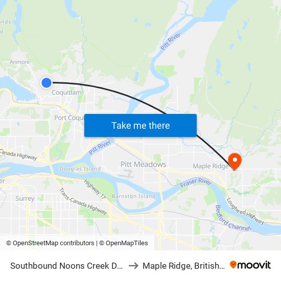 Southbound Noons Creek Dr @ David Ave to Maple Ridge, British Columbia map