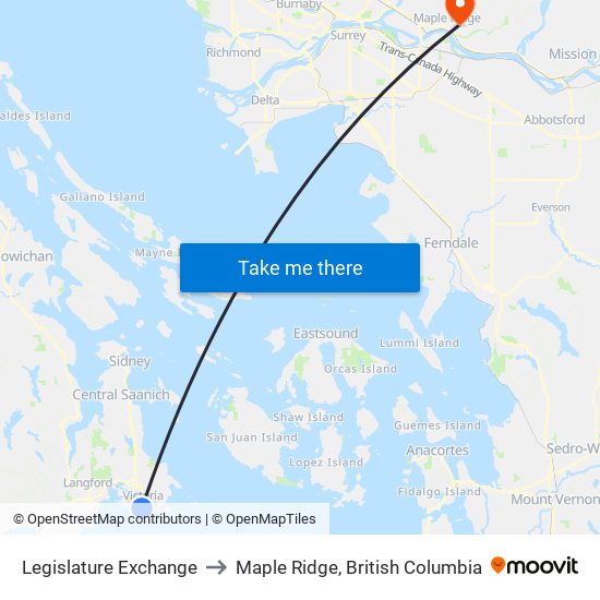 Legislature Exchange to Maple Ridge, British Columbia map