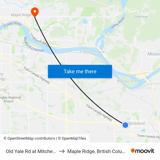 Old Yale Rd at Mitchell St to Maple Ridge, British Columbia map