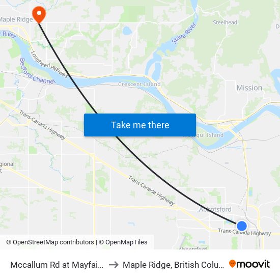 Mccallum Rd at Mayfair Ave to Maple Ridge, British Columbia map