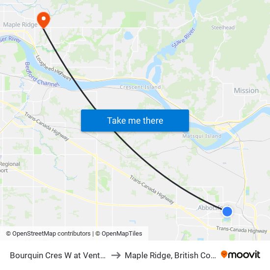 Bourquin Cres W at Ventura Ave to Maple Ridge, British Columbia map