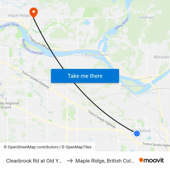 Clearbrook Rd at Old Yale Rd to Maple Ridge, British Columbia map