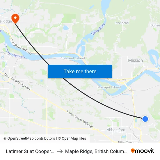 Latimer St at Cooper Pl to Maple Ridge, British Columbia map