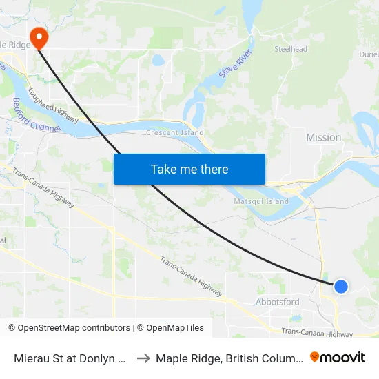 Mierau St at Donlyn Ave to Maple Ridge, British Columbia map