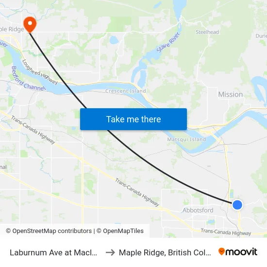 Laburnum Ave at Maclure Rd to Maple Ridge, British Columbia map