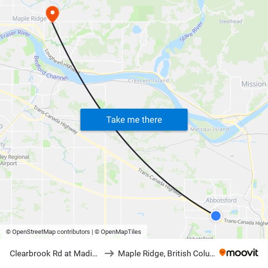 Clearbrook Rd at Madiera Pl to Maple Ridge, British Columbia map