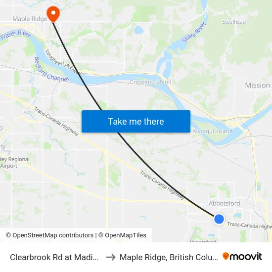 Clearbrook Rd at Madiera Pl to Maple Ridge, British Columbia map