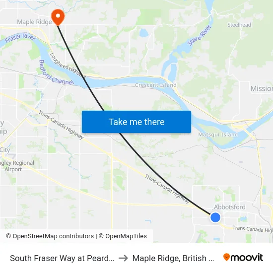 South Fraser Way at Peardonville Rd to Maple Ridge, British Columbia map