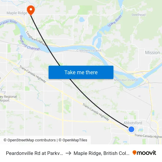 Peardonville Rd at Parkview St to Maple Ridge, British Columbia map