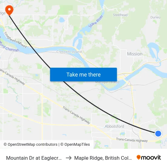 Mountain Dr at Eaglecrest Dr to Maple Ridge, British Columbia map