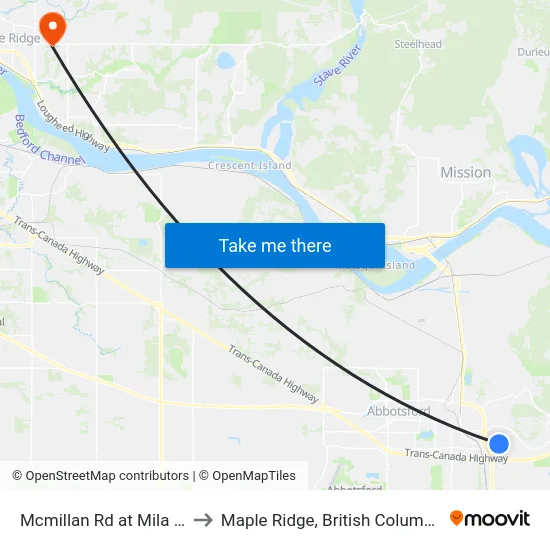 Mcmillan Rd at Mila St to Maple Ridge, British Columbia map