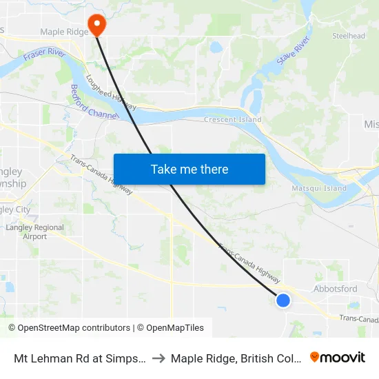 Mt Lehman Rd at Simpson Rd to Maple Ridge, British Columbia map