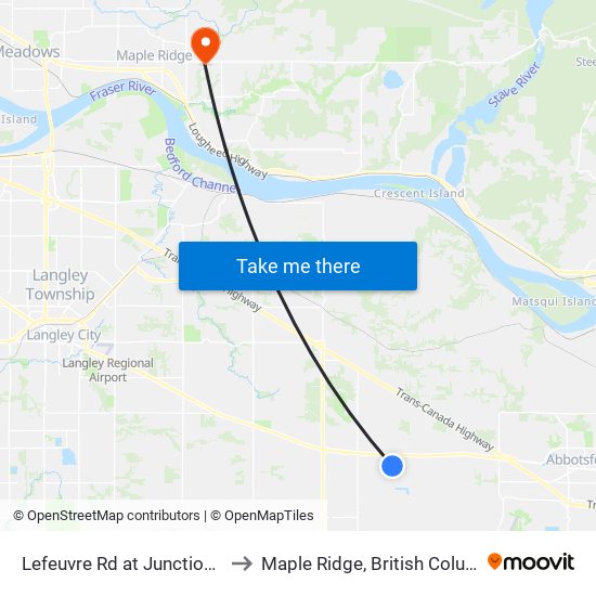 Lefeuvre Rd at Junction Ave to Maple Ridge, British Columbia map