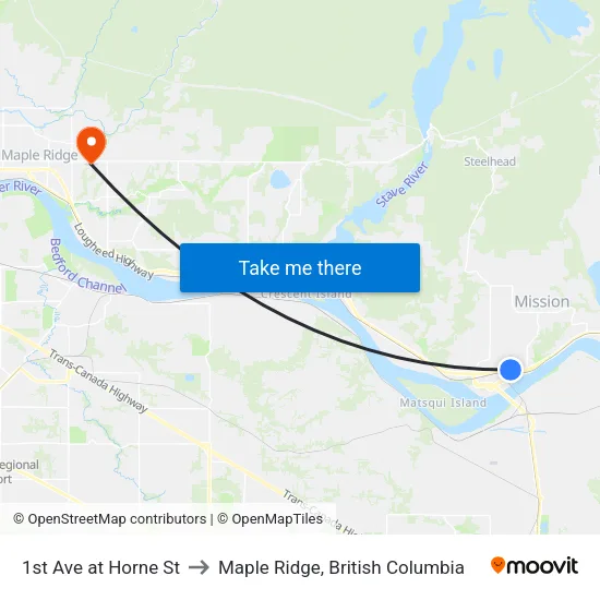 1st Ave at Horne St to Maple Ridge, British Columbia map