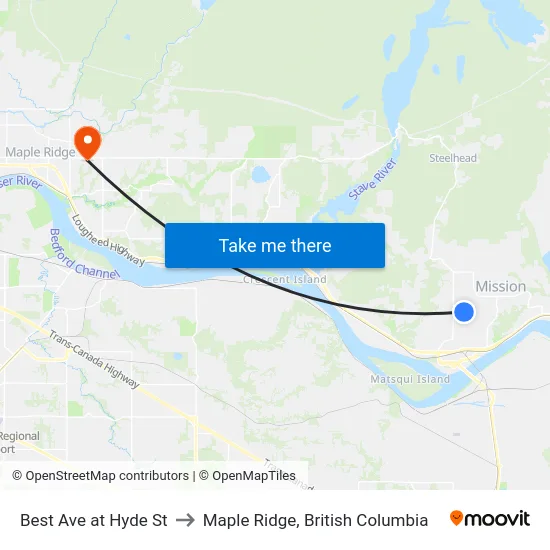 Best Ave at Hyde St to Maple Ridge, British Columbia map