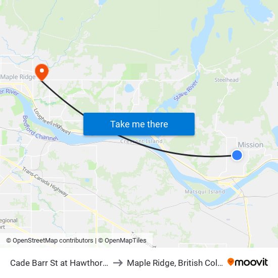 Cade Barr St at Hawthorne Ave to Maple Ridge, British Columbia map