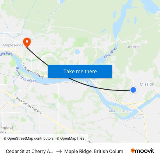 Cedar & Cherry to Maple Ridge, British Columbia map