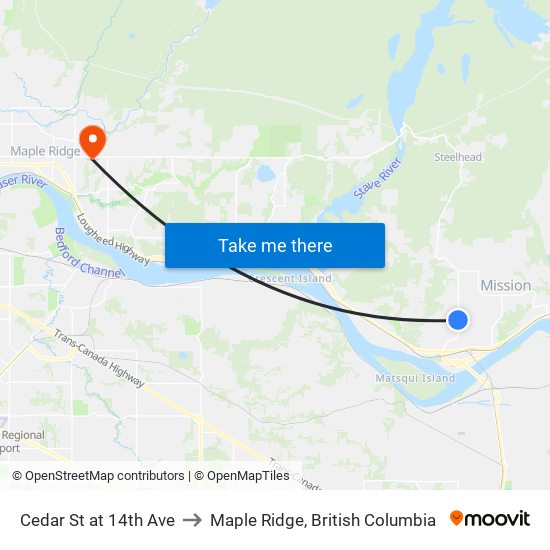 Cedar & 14 Av to Maple Ridge, British Columbia map