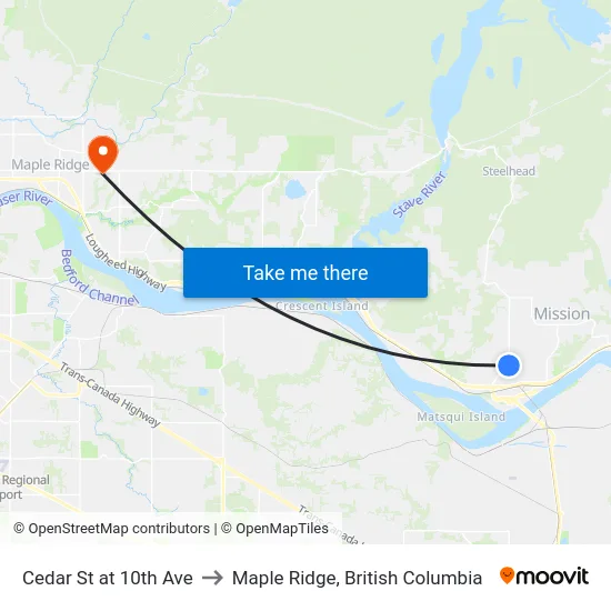 Cedar St at 10th Ave to Maple Ridge, British Columbia map